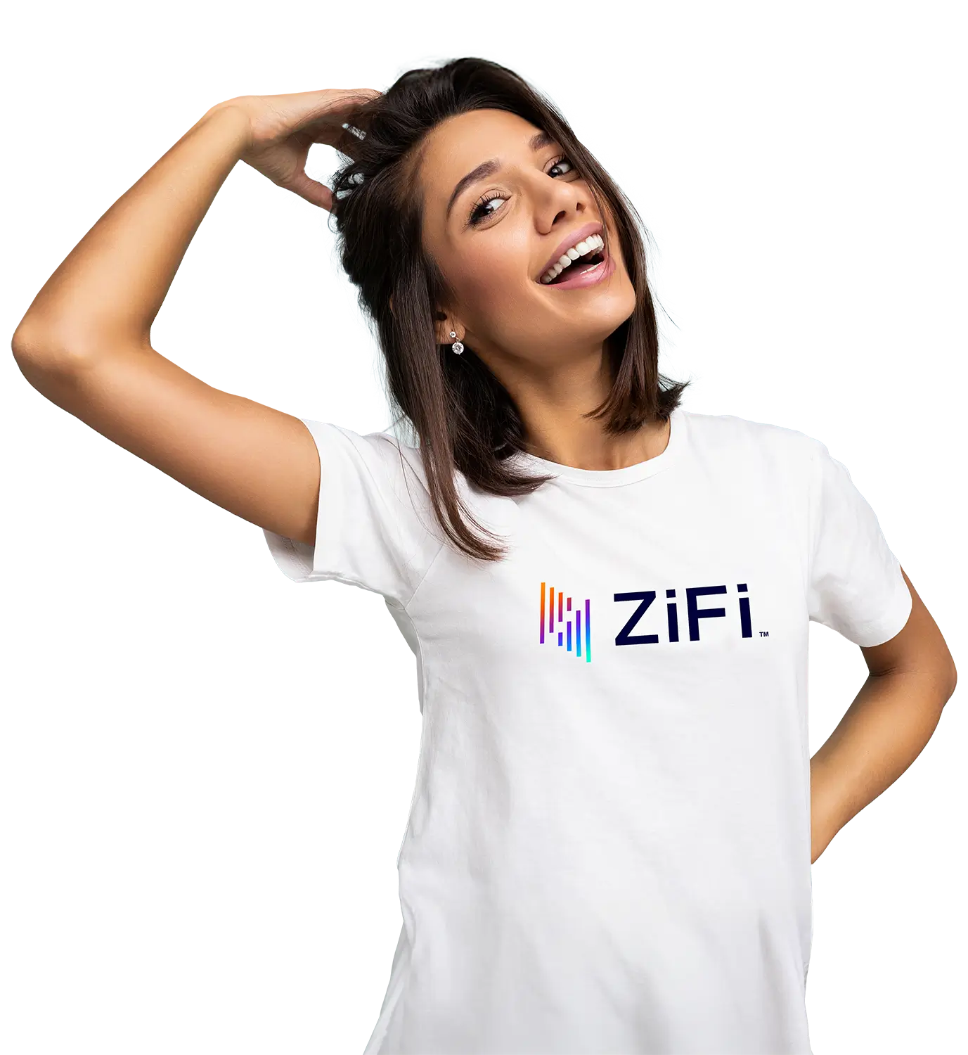 person wearing ZiFi t-shirt